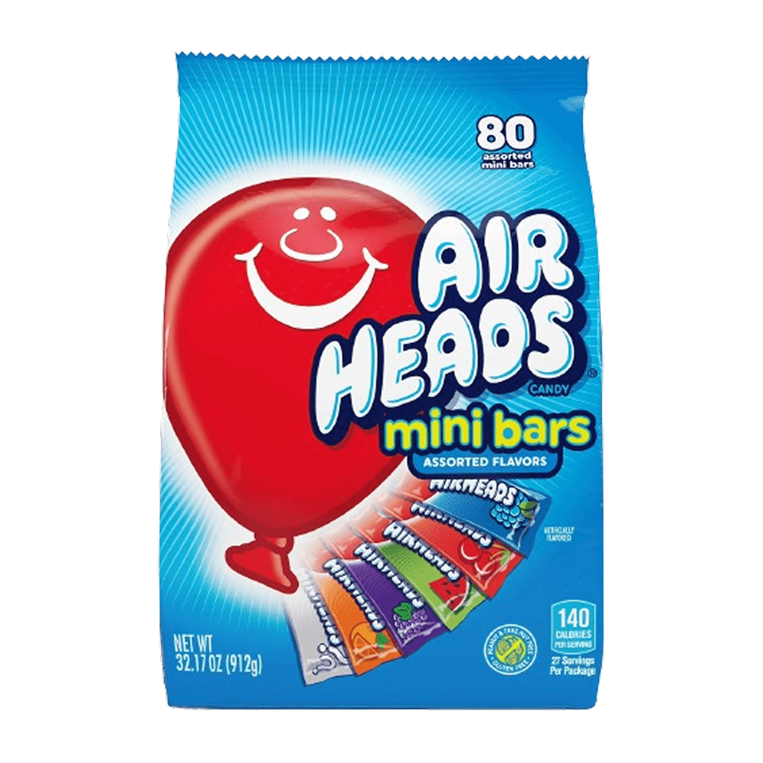 Airheads Bites Candy Peg Bag, 80Assorted Fruit, Nut Free, Regular Size, 3.8 oz